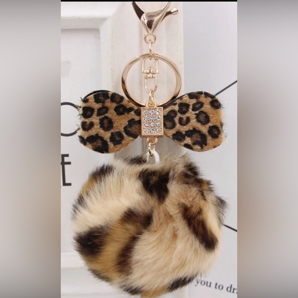 Leopard Print Pom Pom Keychain and/or Bag charm *NEW*